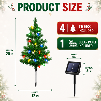 Evedio 4-in-1 Solar Strawberry Christmas Tree Lights | Festive Holiday Garden Collection (1 Set · 4 Trees)