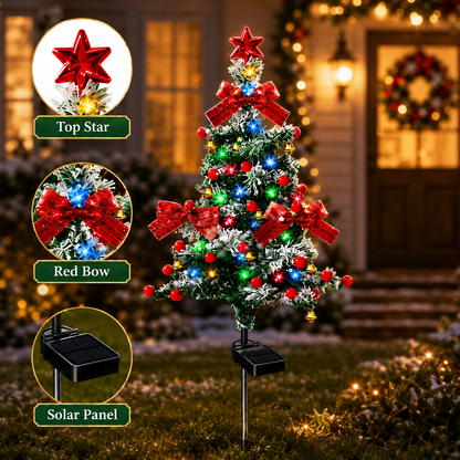 Evedio Solar Cedar Christmas Tree Lights | Festive Outdoor Holiday Collection (Set of 4)