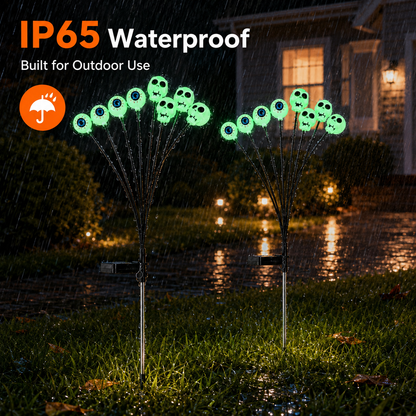 EVEDIOR 4-Pack 8-Head Solar Eyeball & Skull Lights, Green Halloween Garden Stake Lights for Yard, Lawn & Pathway Decor