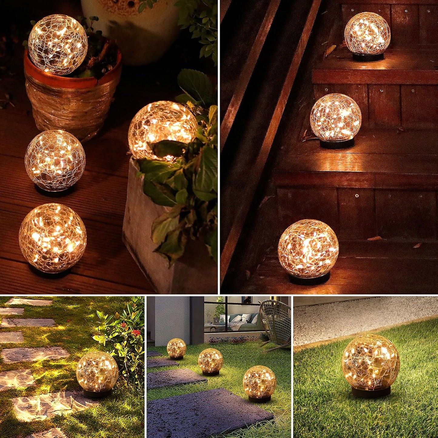 EvediorSolar Cracked Glass Globe Lights, （2 Pack）