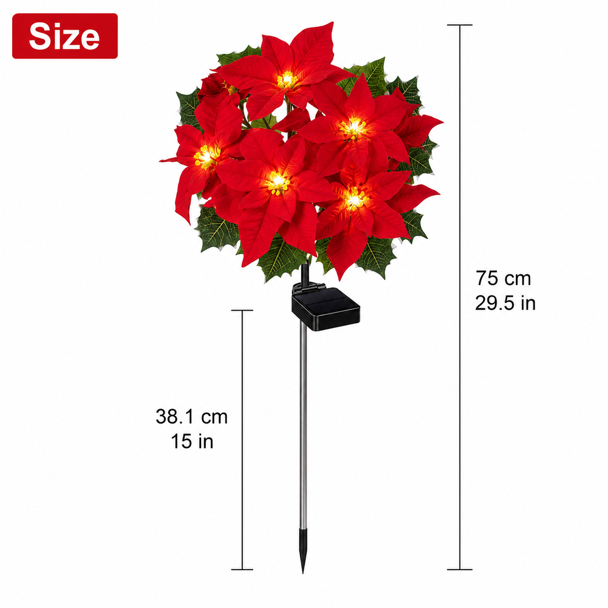 Evedio Solar Poinsettia Garden Lights | Christmas Outdoor Decor Collection (Set of 4)