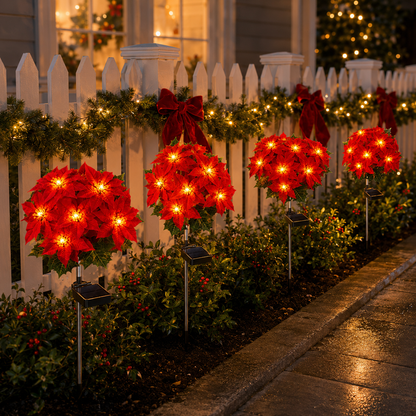Evedio Solar Poinsettia Garden Lights | Christmas Outdoor Decor Collection (Set of 4)