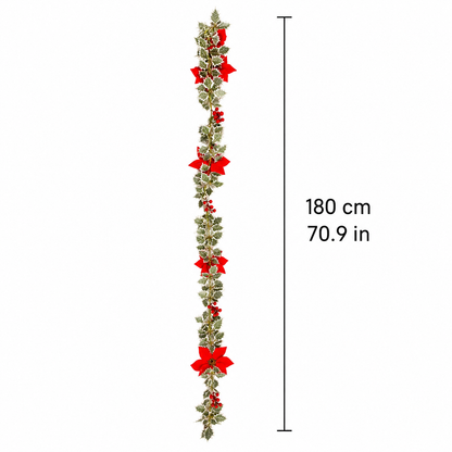 EVEDIOR 2-Pack 70.9 in Battery Operated Poinsettia Berry Garland Lights, IP55 Christmas Lighted Garland for Door, Porch & Outdoor Decor
