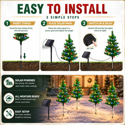 Evedio 4-in-1 Solar Strawberry Christmas Tree Lights | Festive Holiday Garden Collection (1 Set · 4 Trees)
