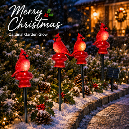 EVEDIOR 4-in-1 Solar Cardinal Bird Garden Lights, 4-Pack Connected Outdoor Halloween Yard Stake Lights for Pathway, Lawn & Garden Decor
