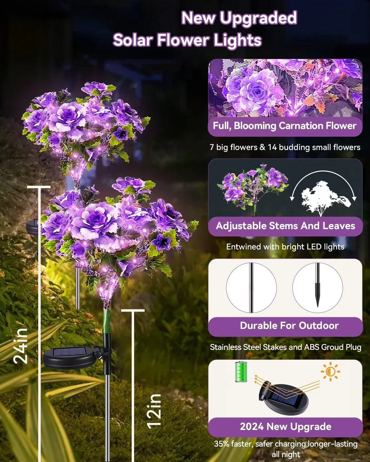 Evedior Realistic Solar Carnation Lights | Everlasting Gratitude Collection (Set of 4)